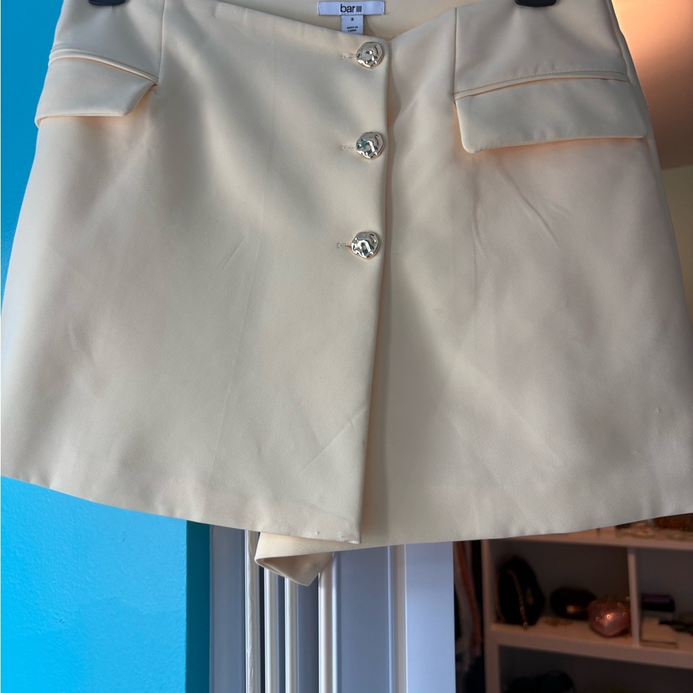 Bar III Yellow Mini Skirt with Front Buttons